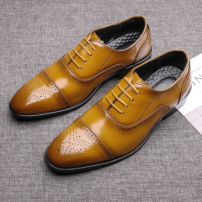 

Yomior New 2020 Split Leather Pointed Toe Men Shoes Vintage Business Formal Dress Loafers Casual Wedding Brogue Shoes Oxfords