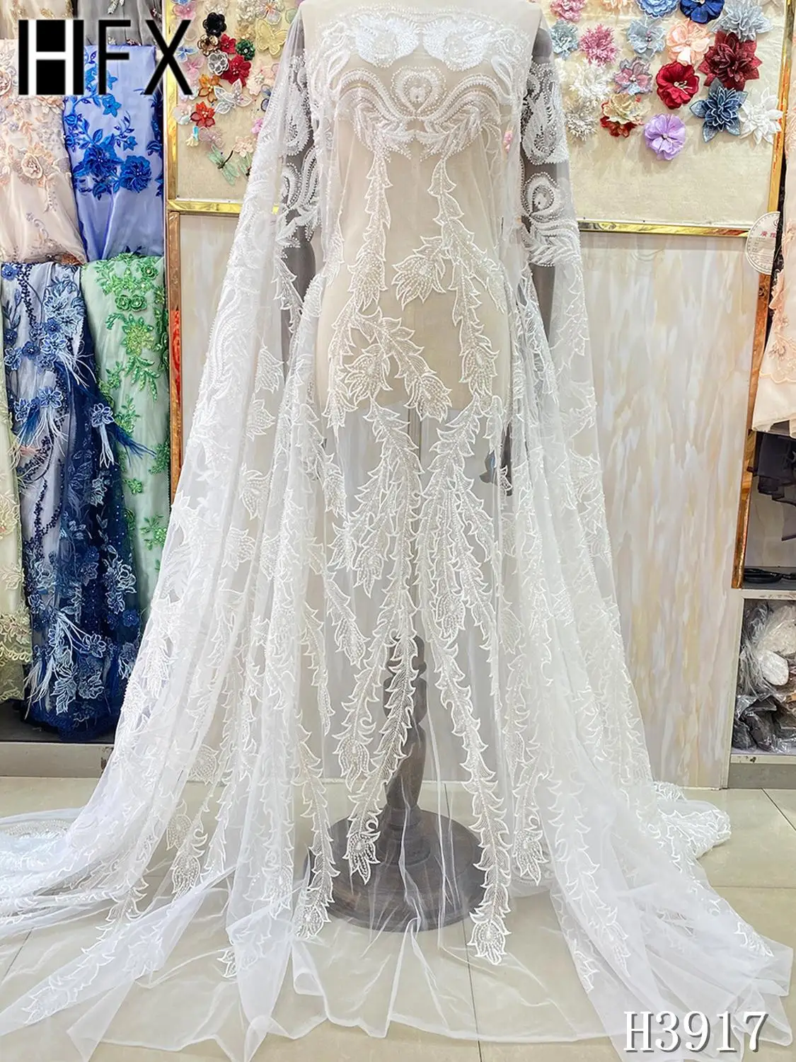 Ручной работы бисера Кружева Ткань Высокое качество Вышивка Тюль Королевский