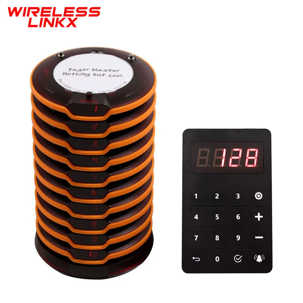 Wirelesslinkx Wireless Customer Paging Calling System Food Court Truck Restaurant Pager with Touch Keypad for Church Clinic Quiz