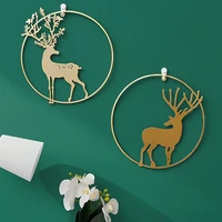 2021nordic elk wall decorations home entrance living room background wall decoration pendant gold round deer metal decor