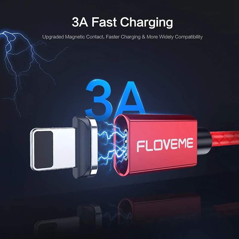 Магнитный кабель FLOVEME Micro USB Type C Lighting для iPhone 1 м 3 А быстрой зарядки магнитное