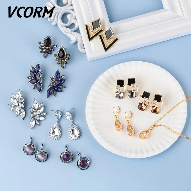VCORM новые корейские модные длинные висячие серьги с кристаллами для женщин массивные классические геометрические висячие серьги хорошее ювелирное изделие подарок