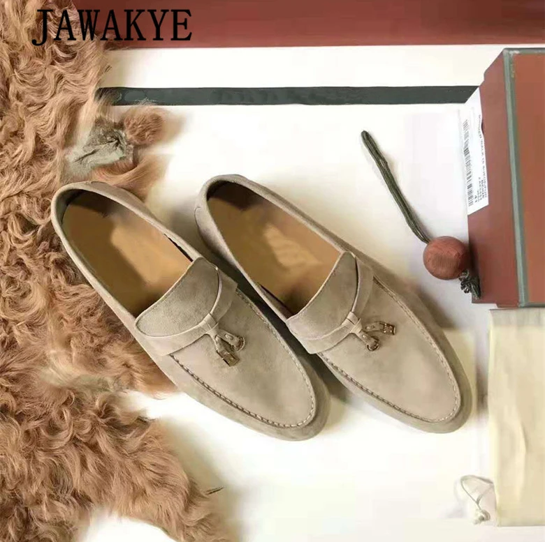 khaki Лидер продаж; женские замшевые туфли на плоской подошве; удобная повседневная обувь из натуральной кожи; женские лоферы без застежки с металлическим украшением; женская обувь разных цветов - Цвет: khaki