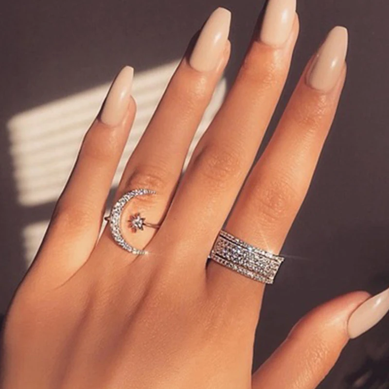 Новое модное кольцо с Луной и звездой ослепительные Кристальные кольца для