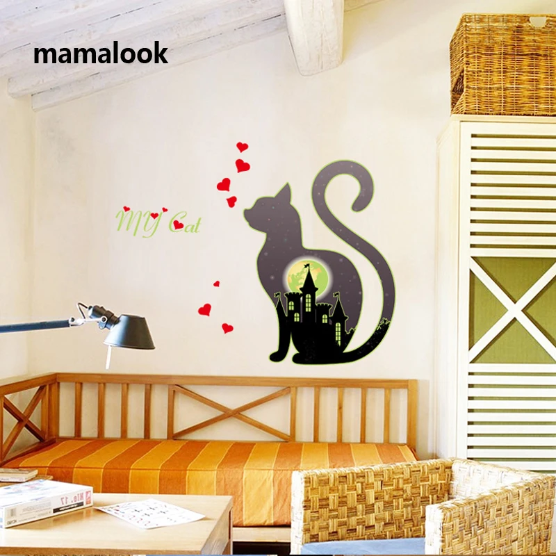 

Luminous my cat city Love Wall Sticker Glow in the dark bedroom Living Room home Decor Vinyl wall Decals Fluorescent stickers