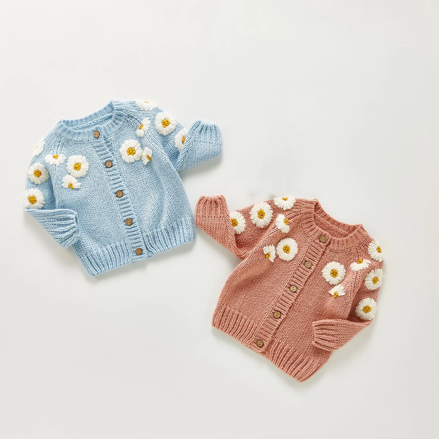 2021 Autumn New Baby Clothes Daisy Embroidery Toddler Girls Sweaters Casual Infant Cardigans Coats