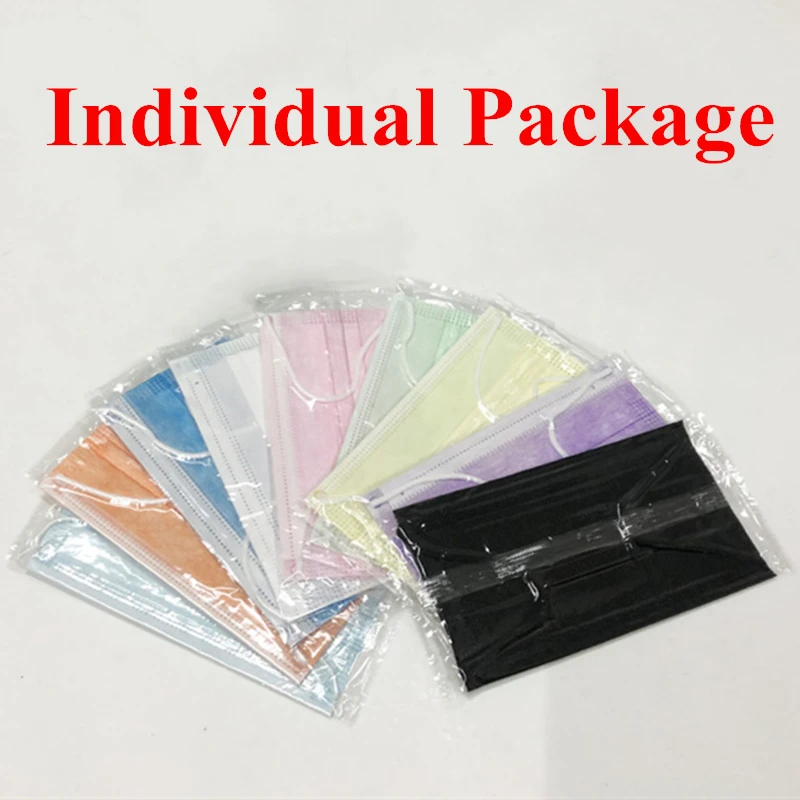 Individual Package 50pcs/100pcs Mask Disposable Non-Wove 3 Layer Ply Filter Mouth Face Breathable Earloops Masks | Аксессуары для