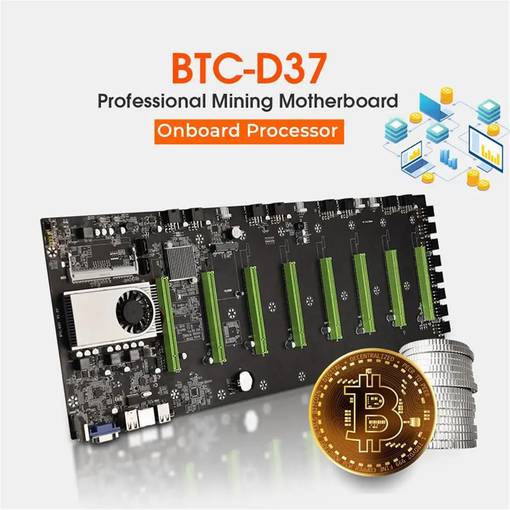 

BTC-D37 Mining Machine Motherboard Mining Motherboard With 8 Graphics Card Slots Support DDR3 Memory Integrated VGA Interface