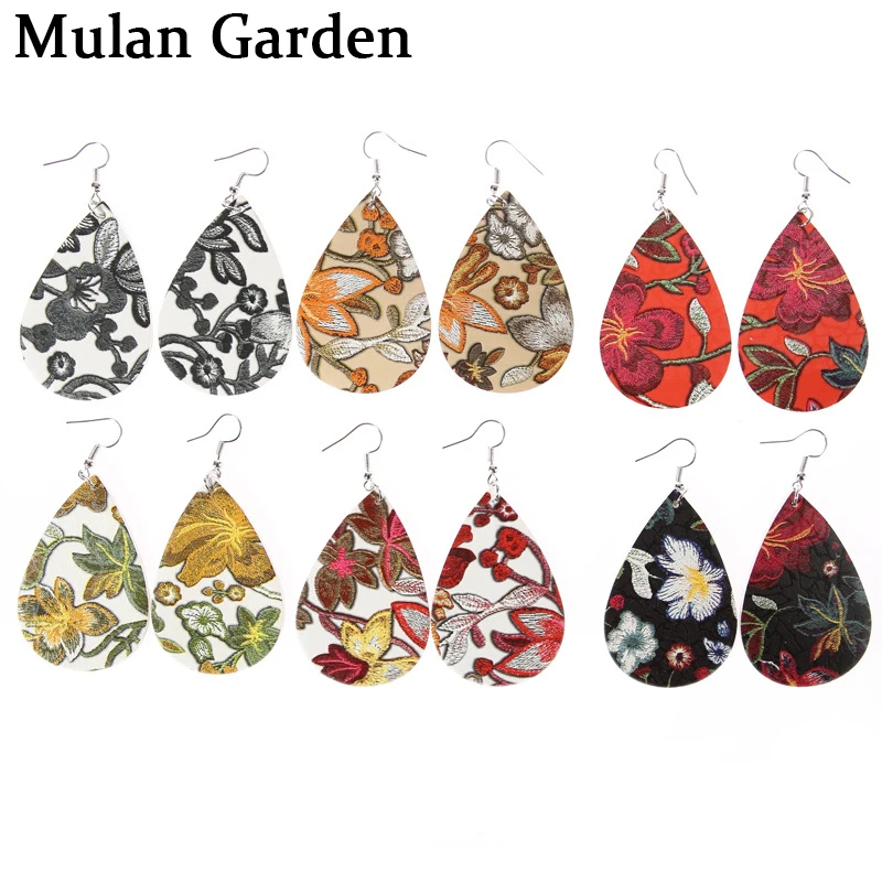 Серьги капельки из искусственной кожи с винтажным принтом 6