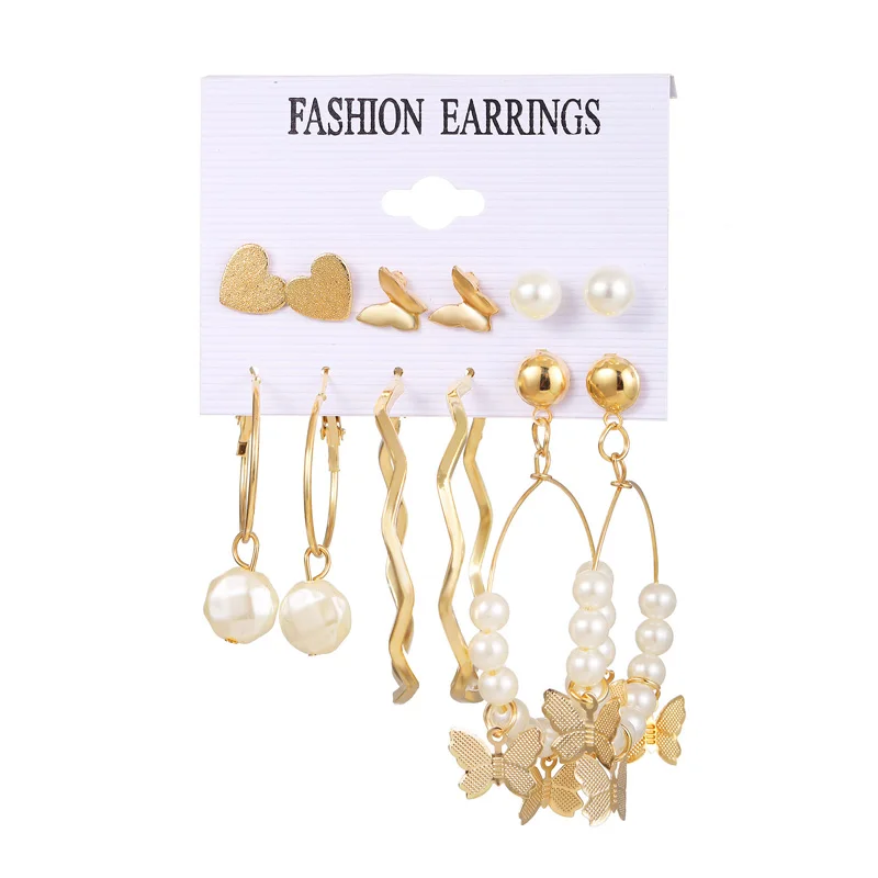 

Women's Earrings Set Korean Pearl Butterfly Hoop Earrings for Women Geometric Dangle Earring 2021 Trend Jewelry Gift Accessories