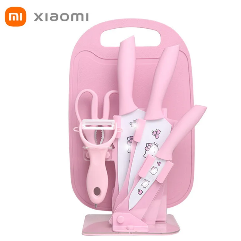 

Set of kitchen knives, super fluffy, pink, princesses, cartoon, stainless steel, fruit, knife, scissors, peeler, cut, storage