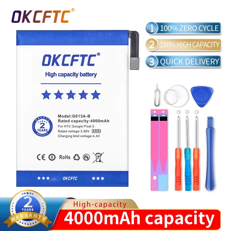 

OKCFTC 4000mAh G013A-B Battery for HTC GOOGLE PIXEL 3 G013B G013A Batteries rechargeable batteries