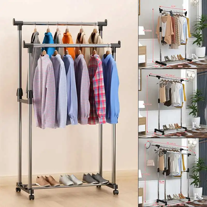 

Fashion Coat Rack Large Capacity Bedroom Wardrobe Closet Clothes Hanger Mutifunctional Storage Organizer Floor Shelf With Weels