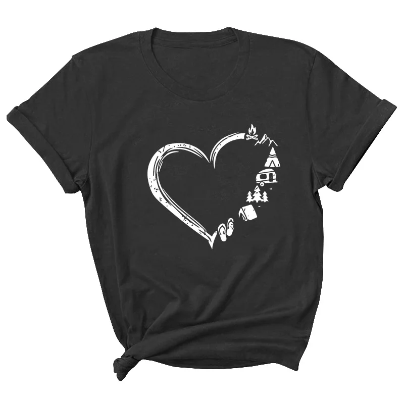 

Heart Print Women T Shirt Short Sleeve ONeck Loose Women Tshirt Ladies Tee Shirt Tops Clothes Camisetas Mujer