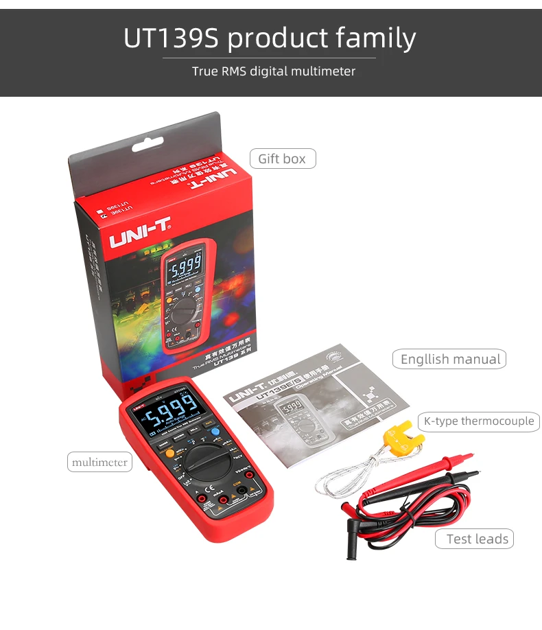 

UNI-T UT139S True RMS digital multimeter, LPF (low pass filter)/LoZ (low impedance input) function/Temperature test EBTN display