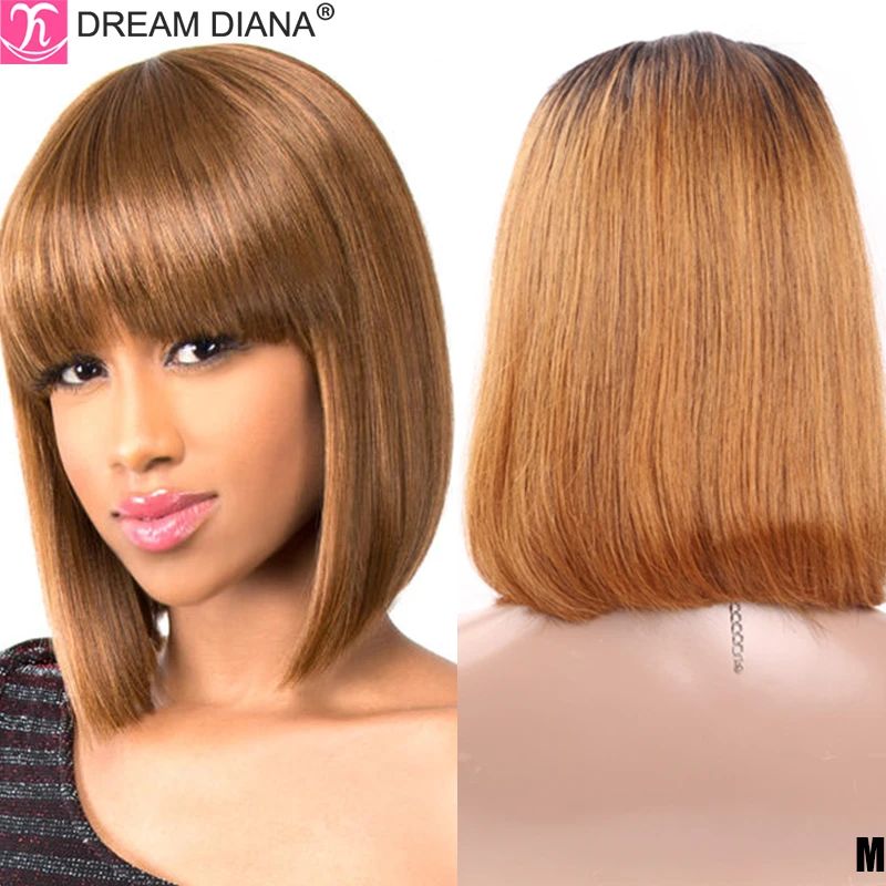 

DreamDiana Ombre Straight Bob Wig 150 Density Colored Bob Straight Human Hair Wigs Glueless 100% Brazilian Hair Wigs With Bangs