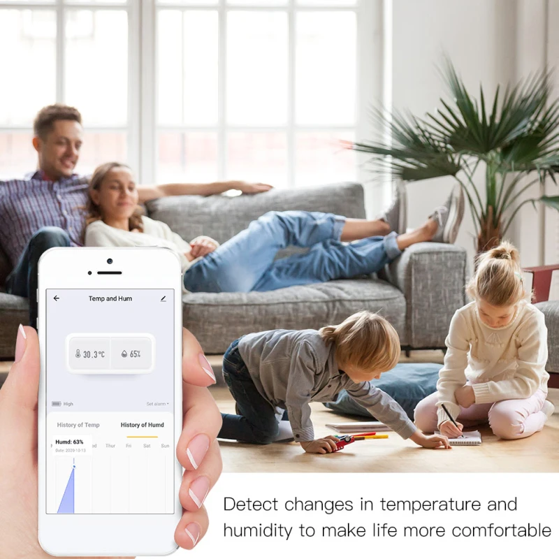Беспроводной датчик температуры и влажности Tuya Zigbee термометр гигрометр работает
