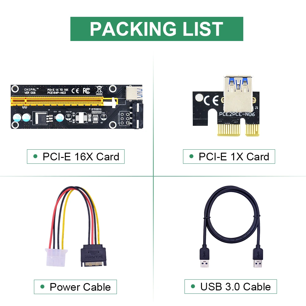 Райзер-карта VER006 PCIE PCI-E 60 см 1 м PCI Express расширитель 1x на 16x USB 3 0 SATA 4-контактный