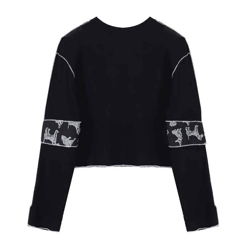 Футболка женская с длинным рукавом уличная одежда соединением Модный черный