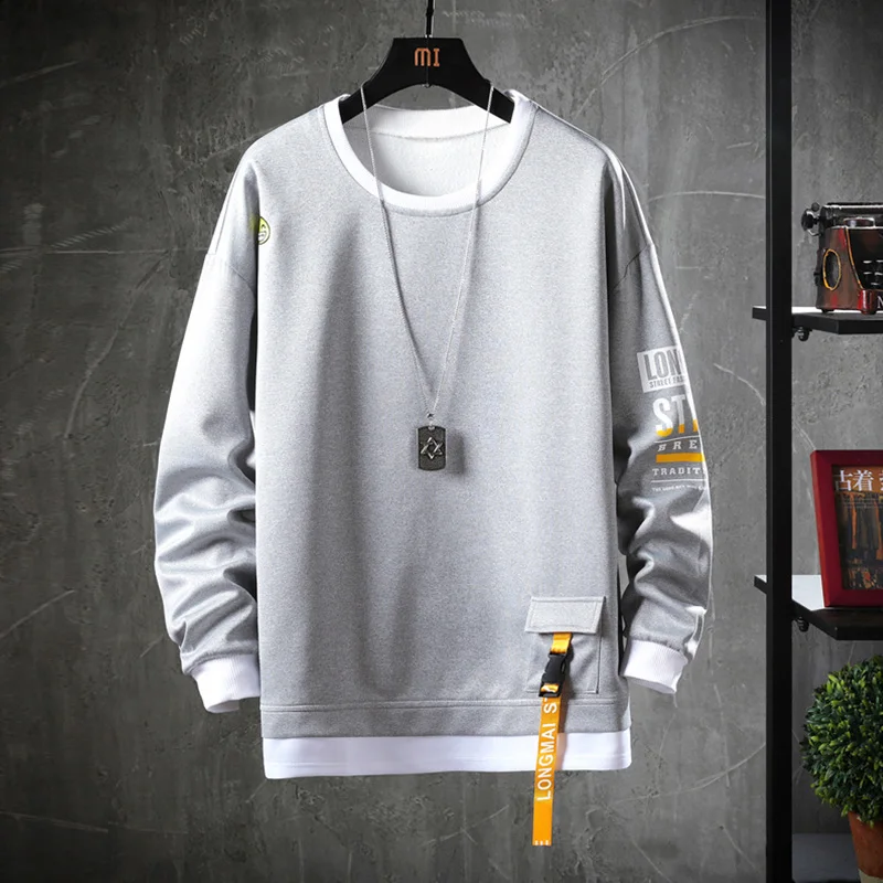 

New Fashion Men's Sweatshirt Hoodie Top 2020 Autumn New Style Letters Print Patchwork O-neck Long Sleeves Pullover Sweatshirt