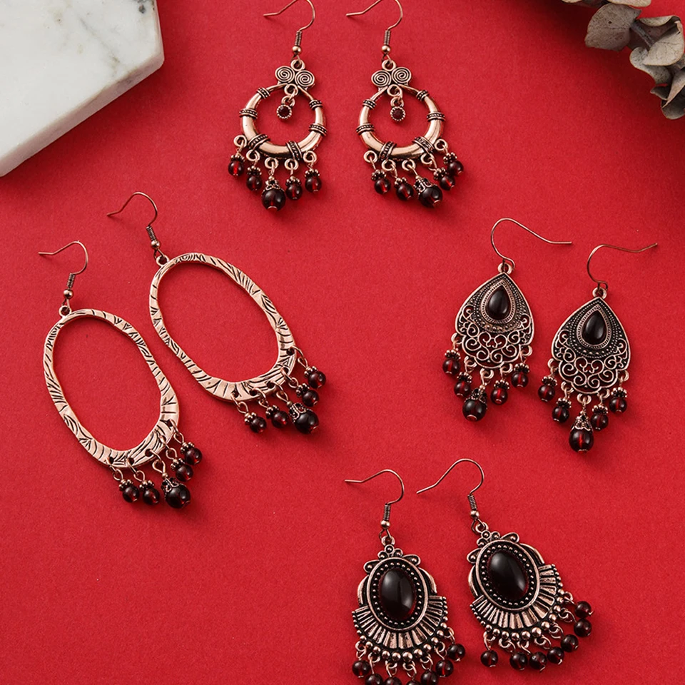 Этнические Красные Акриловые Кисточкой Серьги для Женщин Заявление Индийские