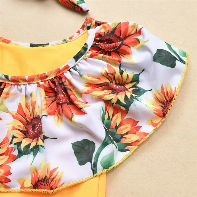 Летняя одежда для маленьких девочек Купальник с цветочным рисунком и воротником