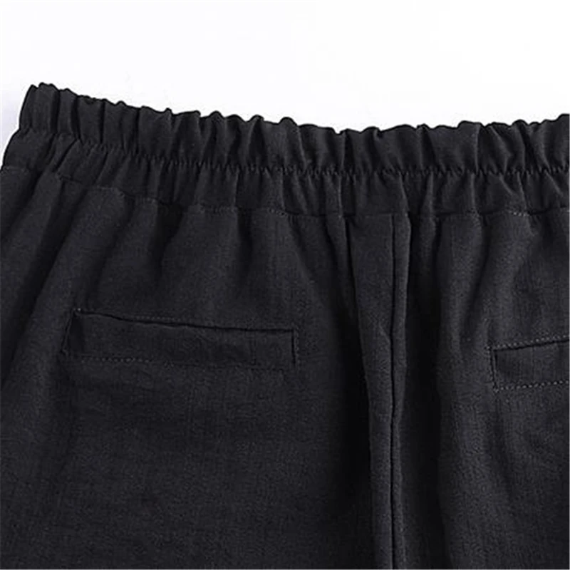 

Woman Spring Solid Mid Elastic Waist Cotton Shorts Female Summer Oversized Thin Flax Shorts Lady Thin Breathable Slim Short