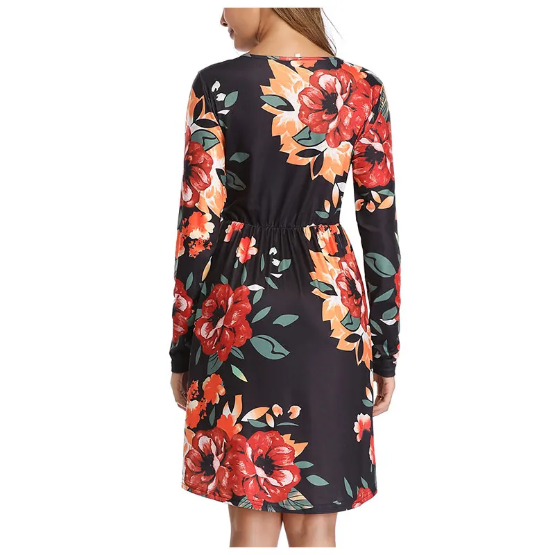 

2020 New Ladies Summer Boho Chiffon Dress Women Long Sleeves O-neck Floral Loose Dress Sexy Clubwear Dresses Evening Party Dress