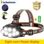 Яркий налобный фонарь с 8 светодиосветодиодный, супермощный налобный фонарь с зарядкой от USB, налобный фонарь, водонепроницаемый налобсветильник фонарь, налобный фонарь