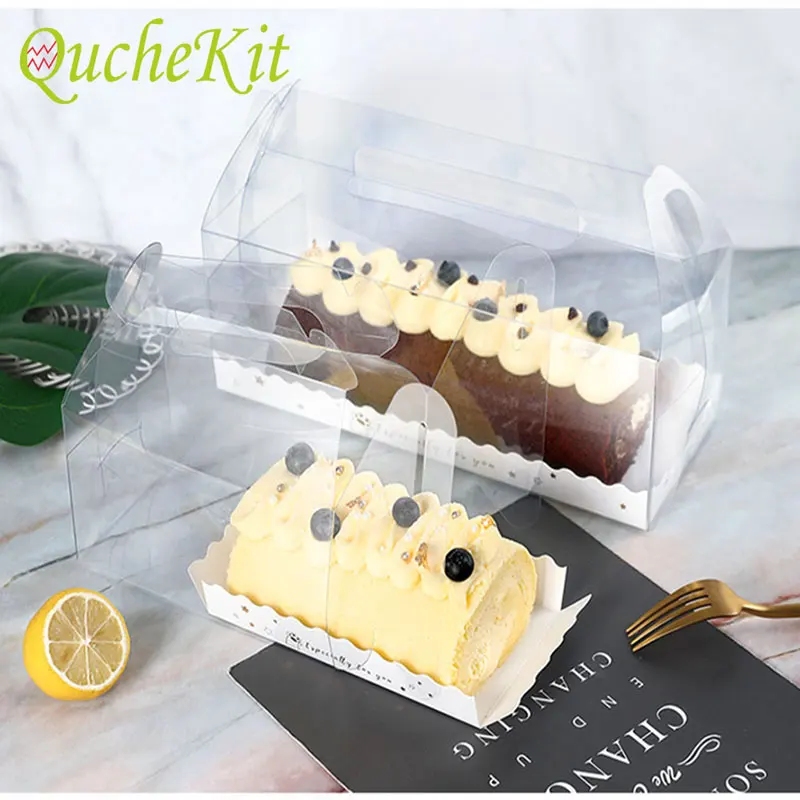 10pcs Transparent Chocolate Mousse Cake Packaging Box Birthday Wedding Party Candy Gift Packing Box Roll Long Food Container