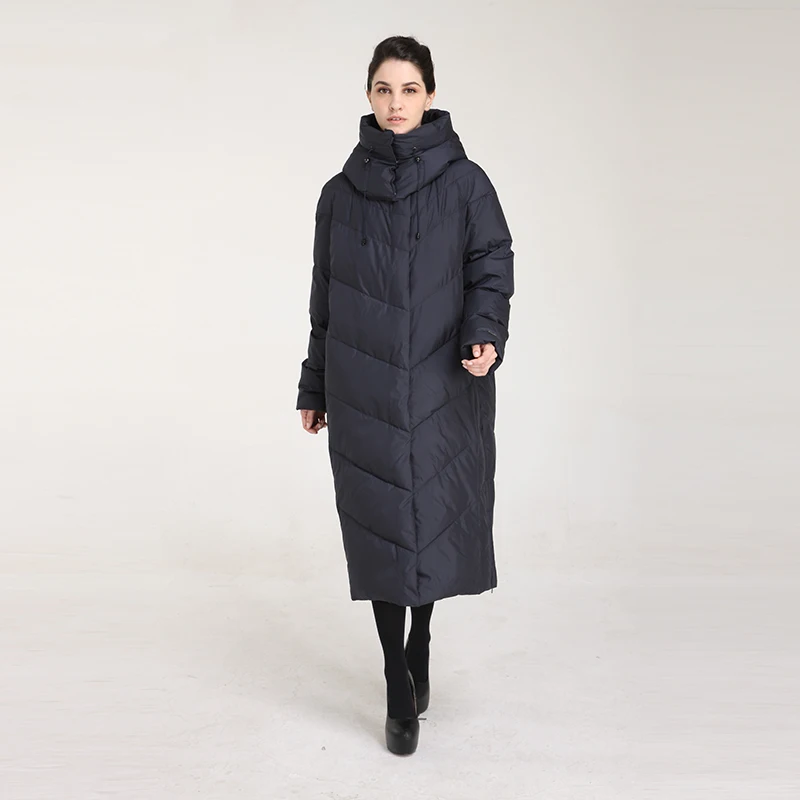 Женская однотонная куртка BURELLA длинная хлопковая с высоким воротником