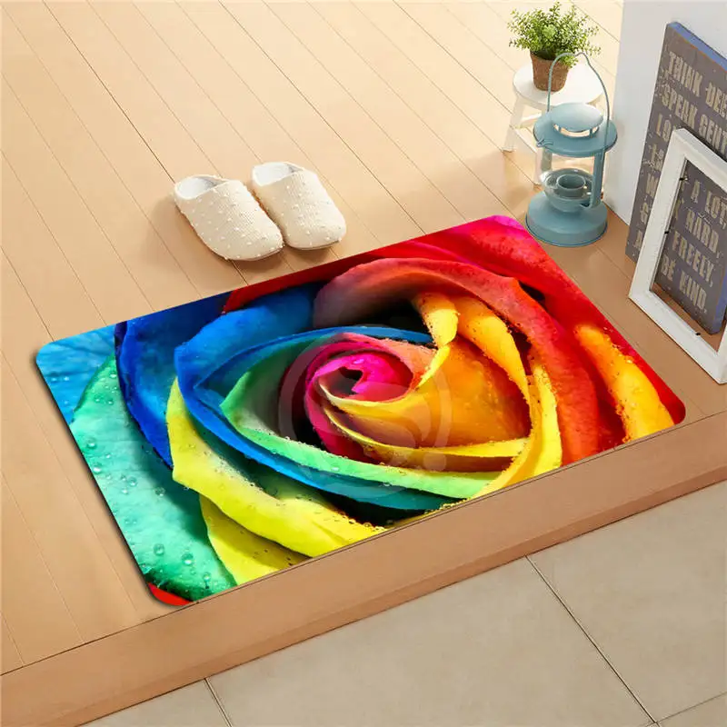 W530L6 Custom Rainbow Rose Flower Watercolor Painting Doormat Home Decor Door mat Floor Mat Bath Mats foot pad #F6 | Дом и сад