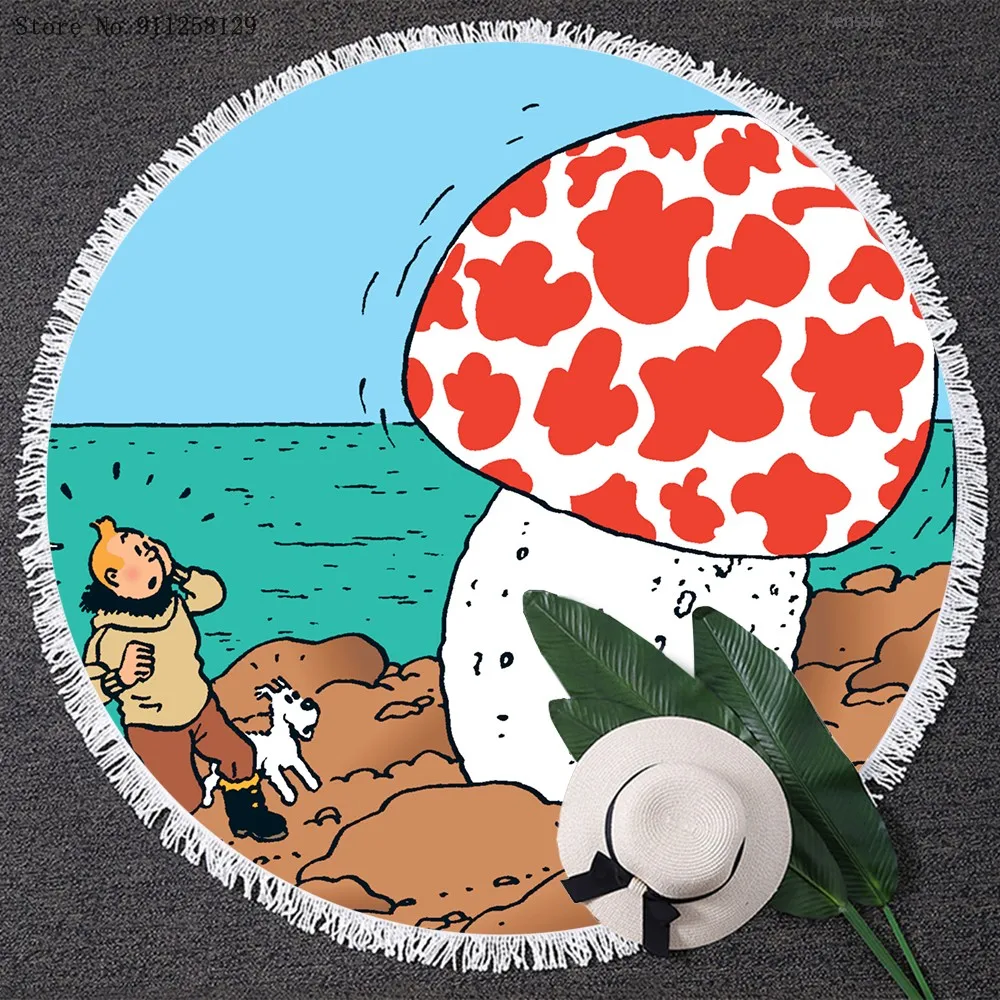 

Круглое пляжное полотенце с кисточками The Adventure Of TinTin, мультяшное одеяло для йоги, матовое полотенце для плавания, круглое пляжное полотенце