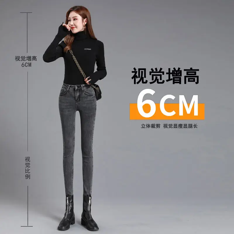 

Woman Jeans Pants High Waist Smoky Gray Elastic plus Size Tappered Pencil Pants