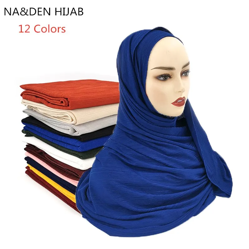 

12 Colors high quality hot women muslim solid plain chiffon hijabs long georgette scarf shawls islamic headwear wraps scarves