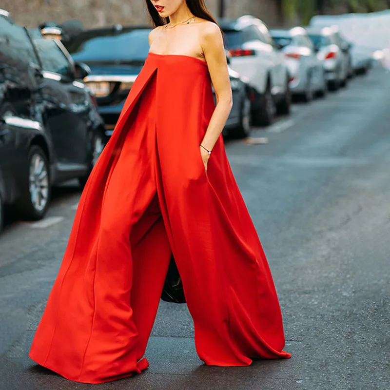 Женский комбинезон свободного покроя Длинный плиссированный с широкими