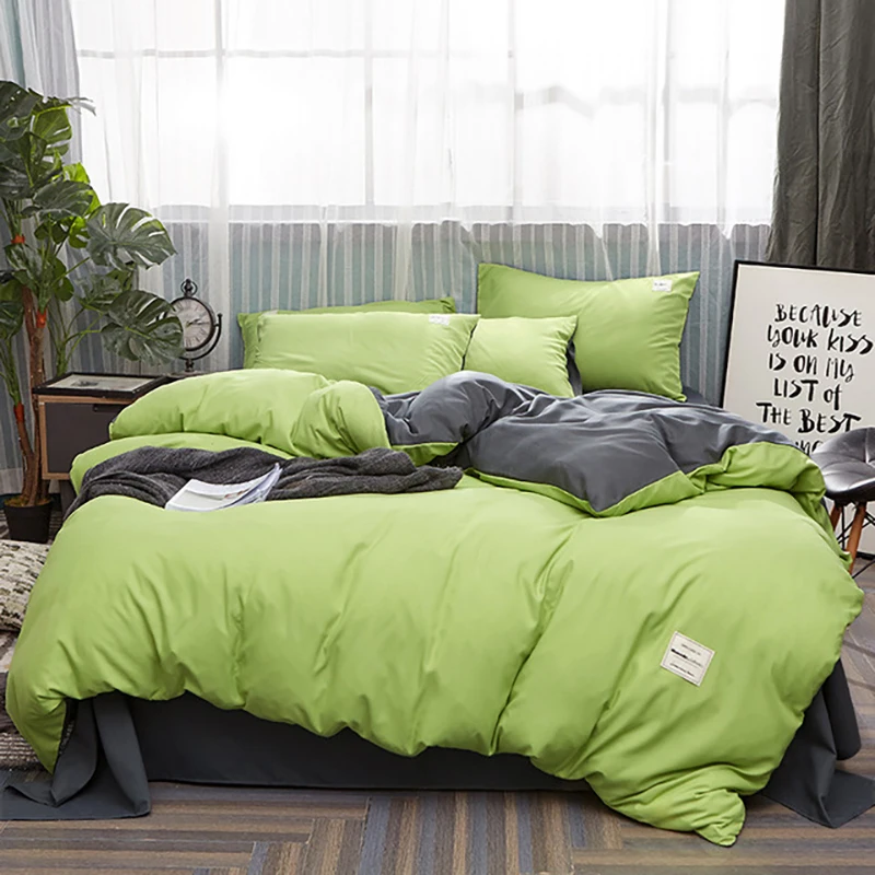 Solid Color Bedding Set Cotton Sanding Double Spell 4pcs Bed Sets Bedclothes Duvet Cover Sheets Pillowcase Comfortable Coverings | Дом и сад