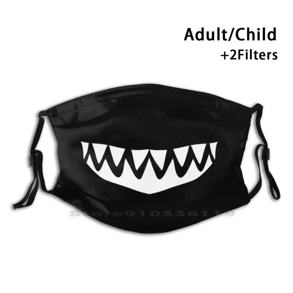 

Sharp Smiling Fang Teeth Mouth Print Reusable Mask Pm2.5 Filter Face Mask Kids Sharp Fangs Teeth Simple Smile Grin Cool Retro