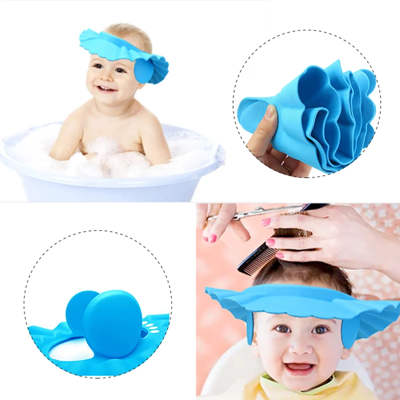 New Creative Funny Children Waterproof Cap Safe Baby Shower Cap Kids Bath Visor Hat Adjustable Baby Shower Cap Protect Eyes Hair