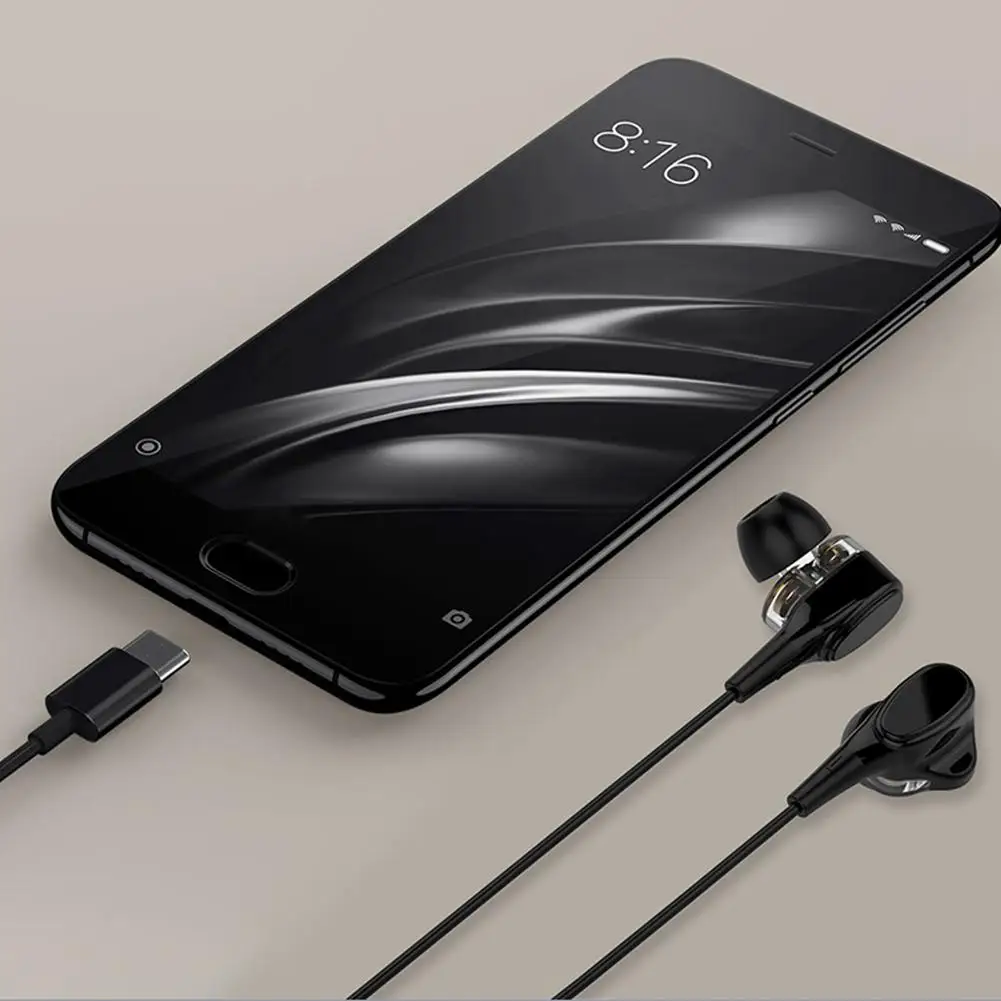 USB C наушники проводное управление бас в ухо Спортивная гарнитура тип-c Джек