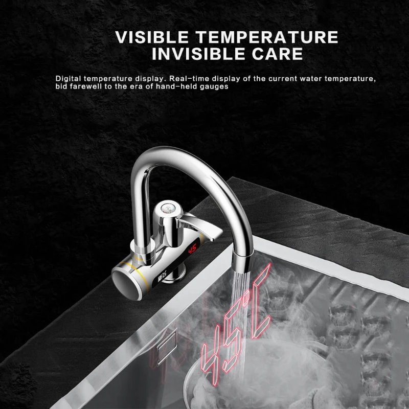 

360 Degree Rotation Instant Electric Hot Water Heater Kitchen Bathroom Faucet With LED Temperature Display 3000w