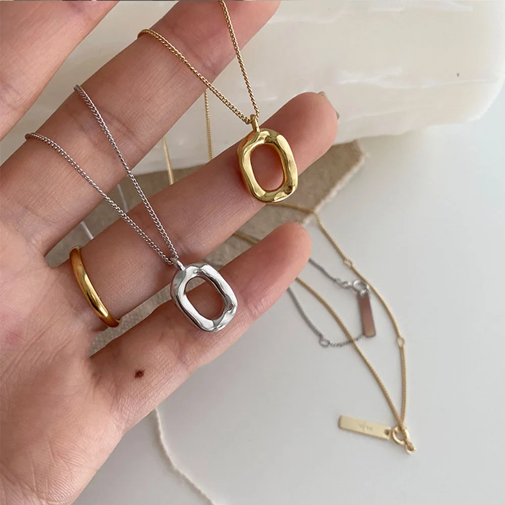 

Minimalist Gold Silver New Fashion Ellipse Geometry Color Charm Necklace For Women Couples Jewelry Xmas Gift Pendant Party