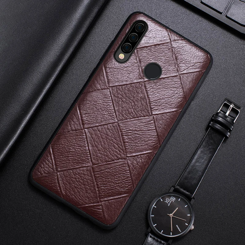 

Leather Phone Case For Huawei P20 P30 Lite P40 P50 Pro case For Mate 40 RS 30 20X 10 Pro Cowhide Rhombus Texture Cover