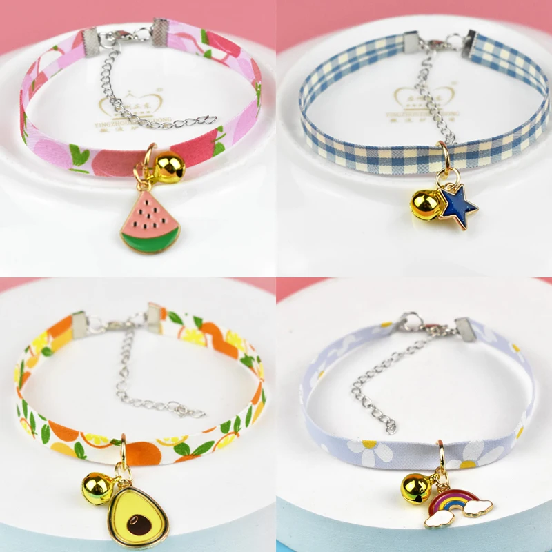 

Cute Cat Collars With Fruit Pattern Pendant Adjustable Collar Puppy Kitten Necklace Cats Collars Pet Supplies Collier For Kitten