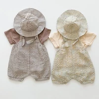 korean style summer infant baby boys girls clothes set cotton t shirtlattice jumpsuithat newborn baby girls clothing suit