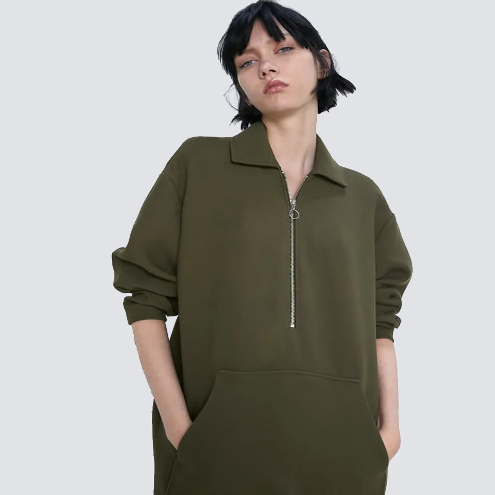 ZA 2019 осень зима новый армейский зеленый пуловер пальто Европейская американская