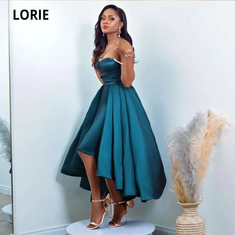 

LORIE Vintage Prom Gowns Sweetheart Pleats Tea Length Satin Green Arabic Evening Dress Wedding Party Dress for Graduation