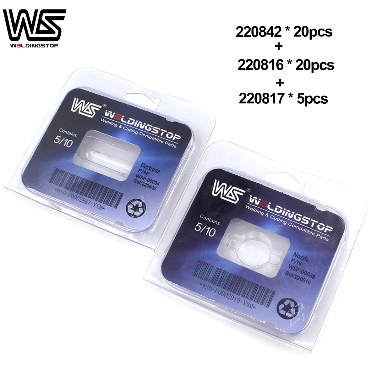 

W.S 220842 220816 220817 electrode nozzle 85A shield 20+20+5 plasma cutter torch consumable kits 45pcs