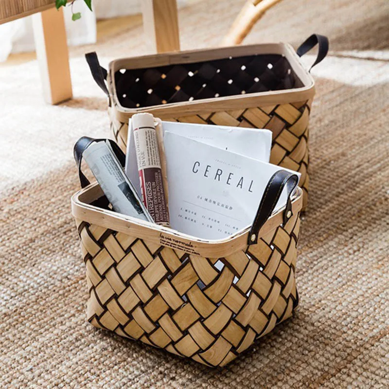 

1pc Home Retro Storage Basket Multi-style Rattan Weave Storage Basket Kitchen Living Room Fruits Vegetable Storage Basket