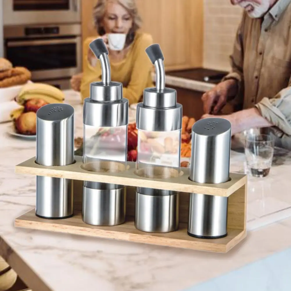 

5Pcs Stainless Steel Spice Rack Cruet Condiment Spice Jars Set Salt And Pepper Seasoning Cooking Kitchen Tool
